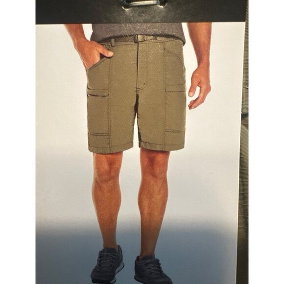 Eddie Bauer Ripstop Tech Shorts Mens Green Cargo Belted Hiking Outdoor Size XL - Picture 1 of 15